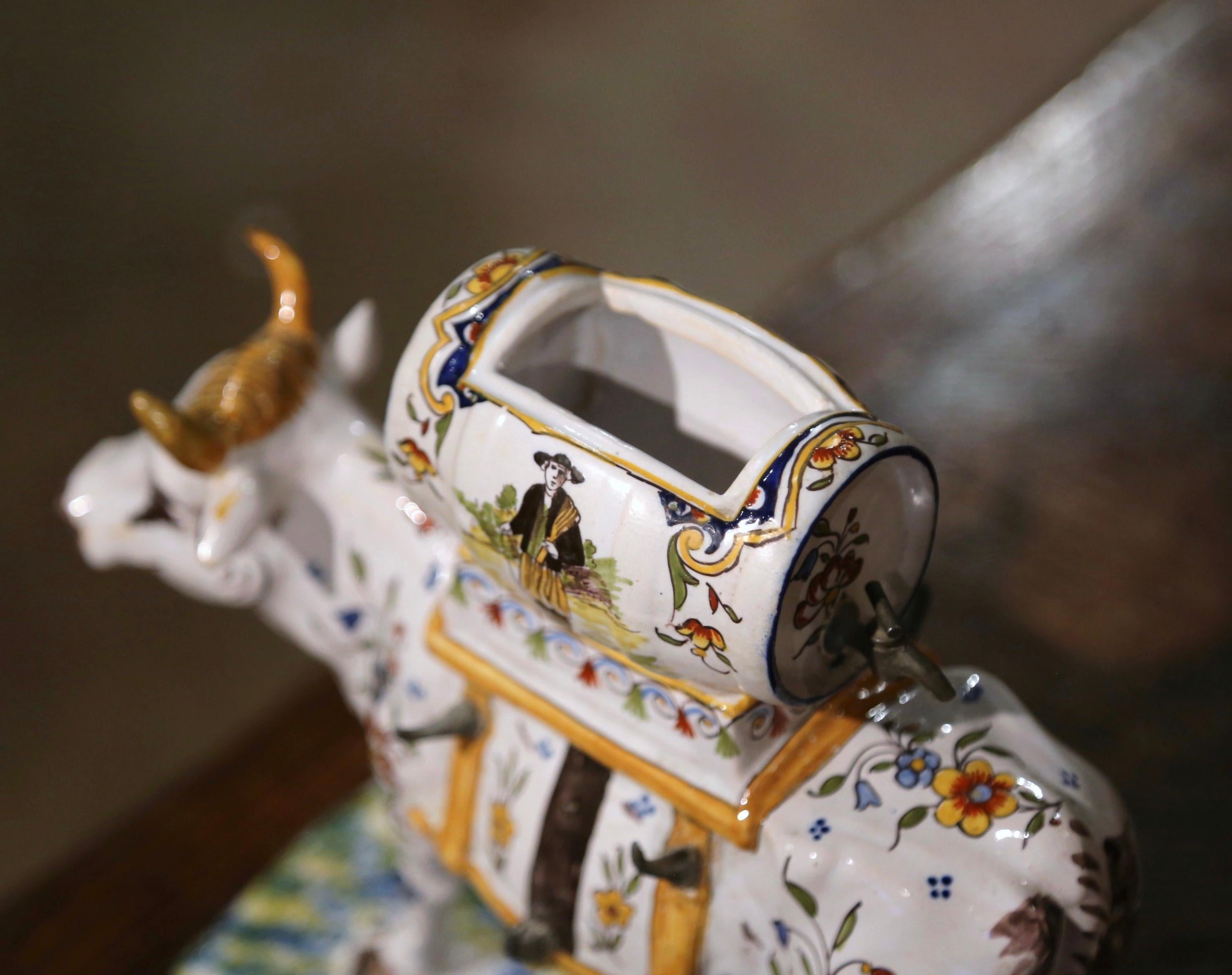 Mid-Century French Painted Faience Cow, Barrel and Shot Glasses Composition For Sale 7