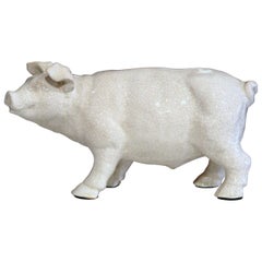 Midcentury French Painted Faience Pig Sculpture from Normandy