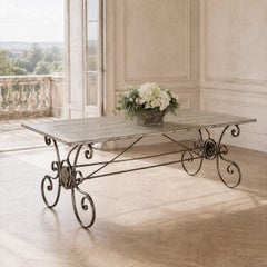 Mid-Century French Painted Oak and Wrought Iron Dining Table