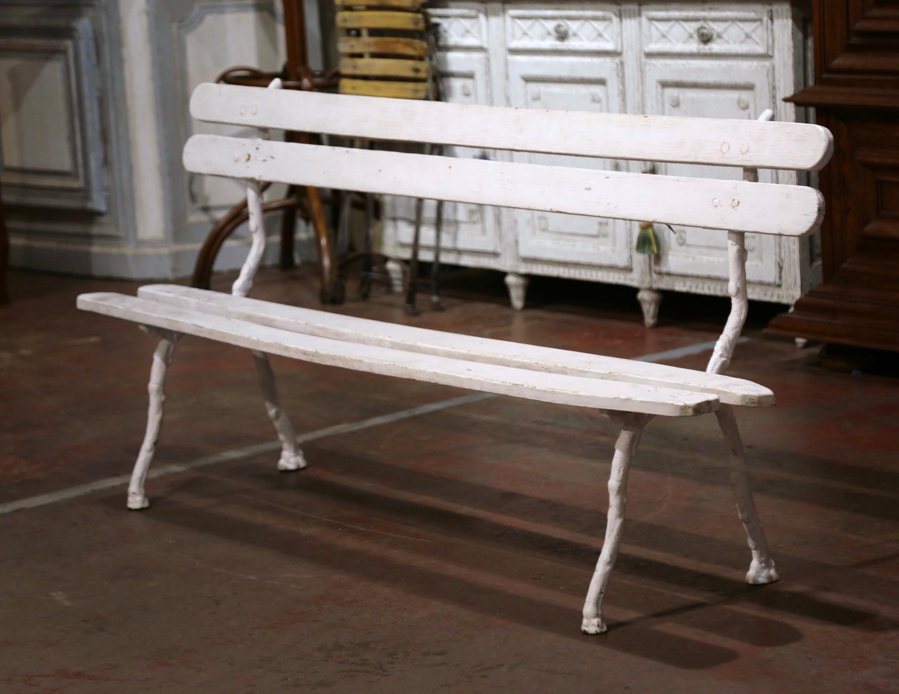 20th Century Mid-Century French Painted Wood and Cast Iron Branch-Form Garden Bench