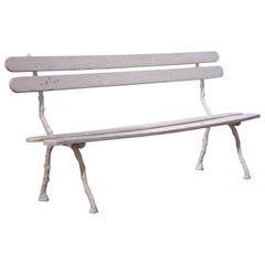 Vintage Mid-Century French Painted Wood and Cast Iron Branch-Form Garden Bench