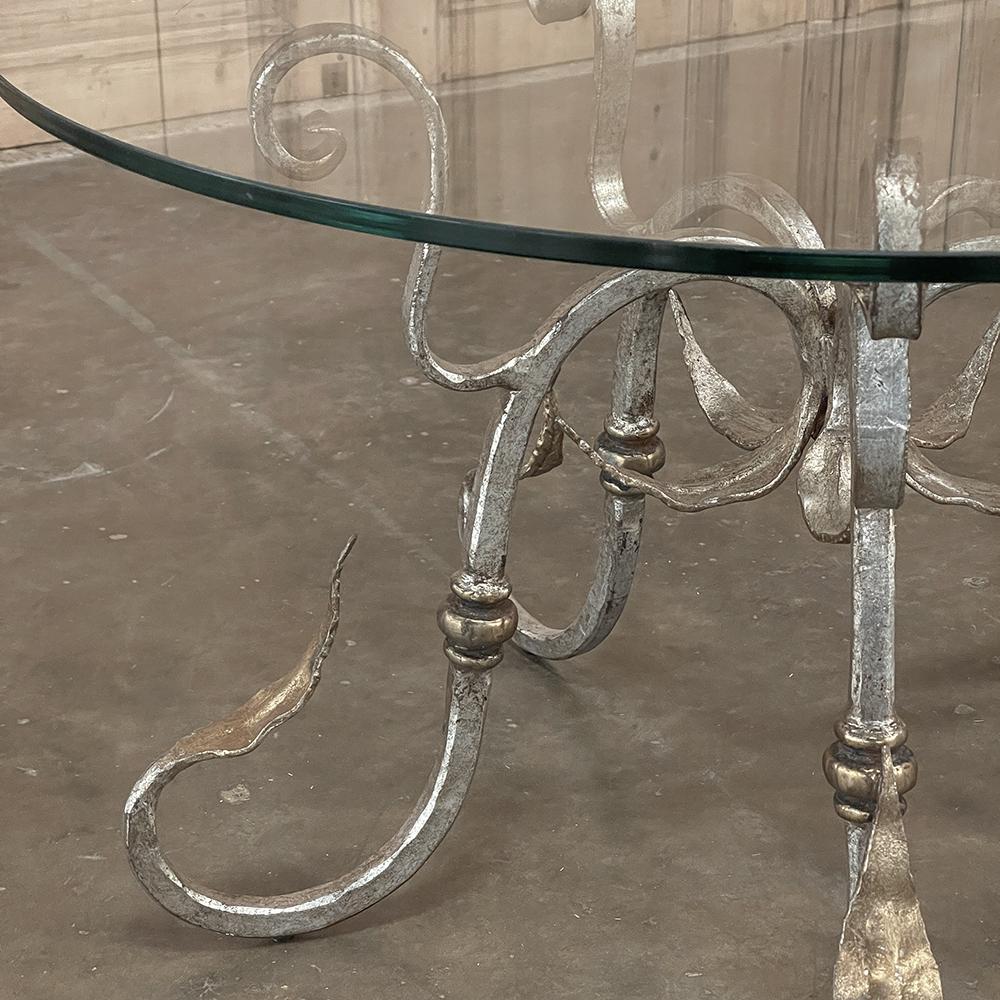 Midcentury French Painted Wrought Iron and Glass Round Coffee Table For Sale 4