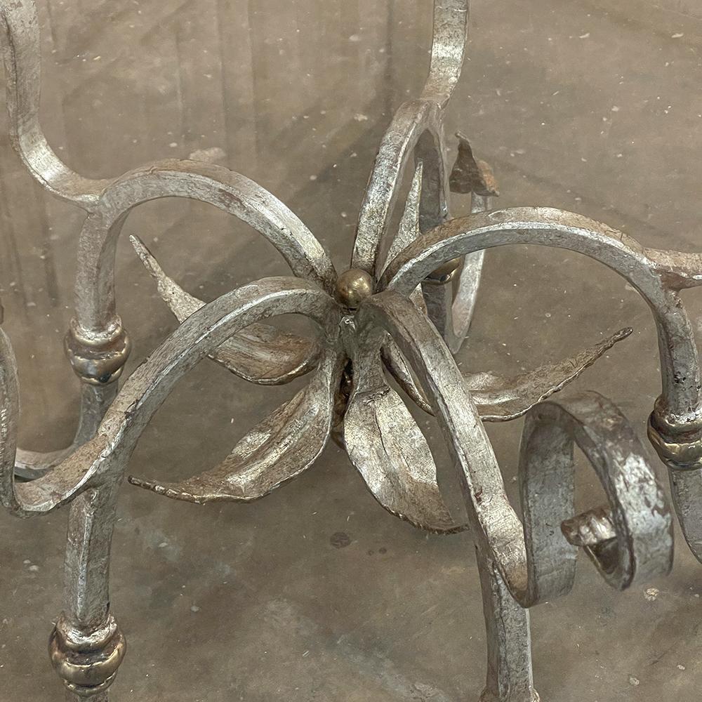 Midcentury French Painted Wrought Iron and Glass Round Coffee Table For Sale 8