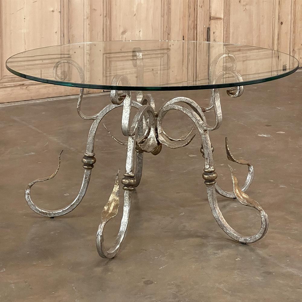 Mid-Century Modern Midcentury French Painted Wrought Iron and Glass Round Coffee Table For Sale