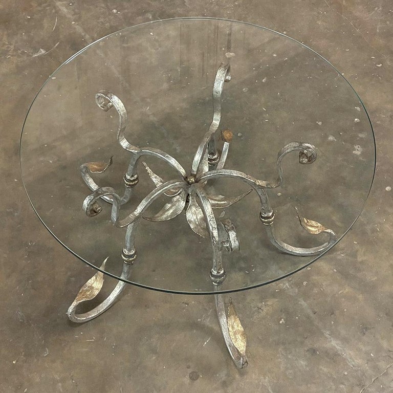 Midcentury French Painted Wrought Iron and Glass Round Coffee Table For