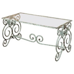 Mid-Century French Painted Wrought Iron & Glass Coffee Table