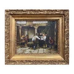 Mid-Century French Painting "The Politicians" Signed Alina After Jules Worms