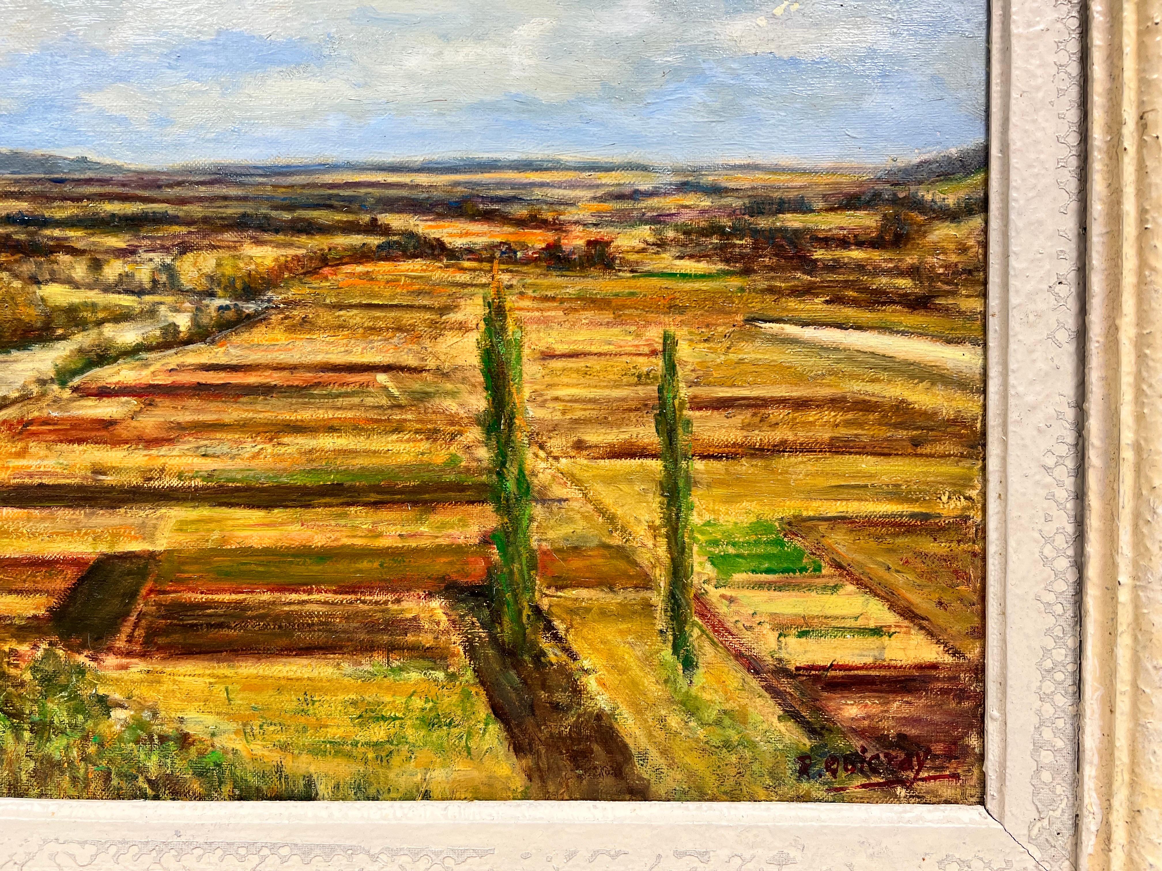 Französische impressionistische offene Landschaft, signiert, Öl, Nordfrankreich, gerahmt, 1950er Jahre im Angebot 1