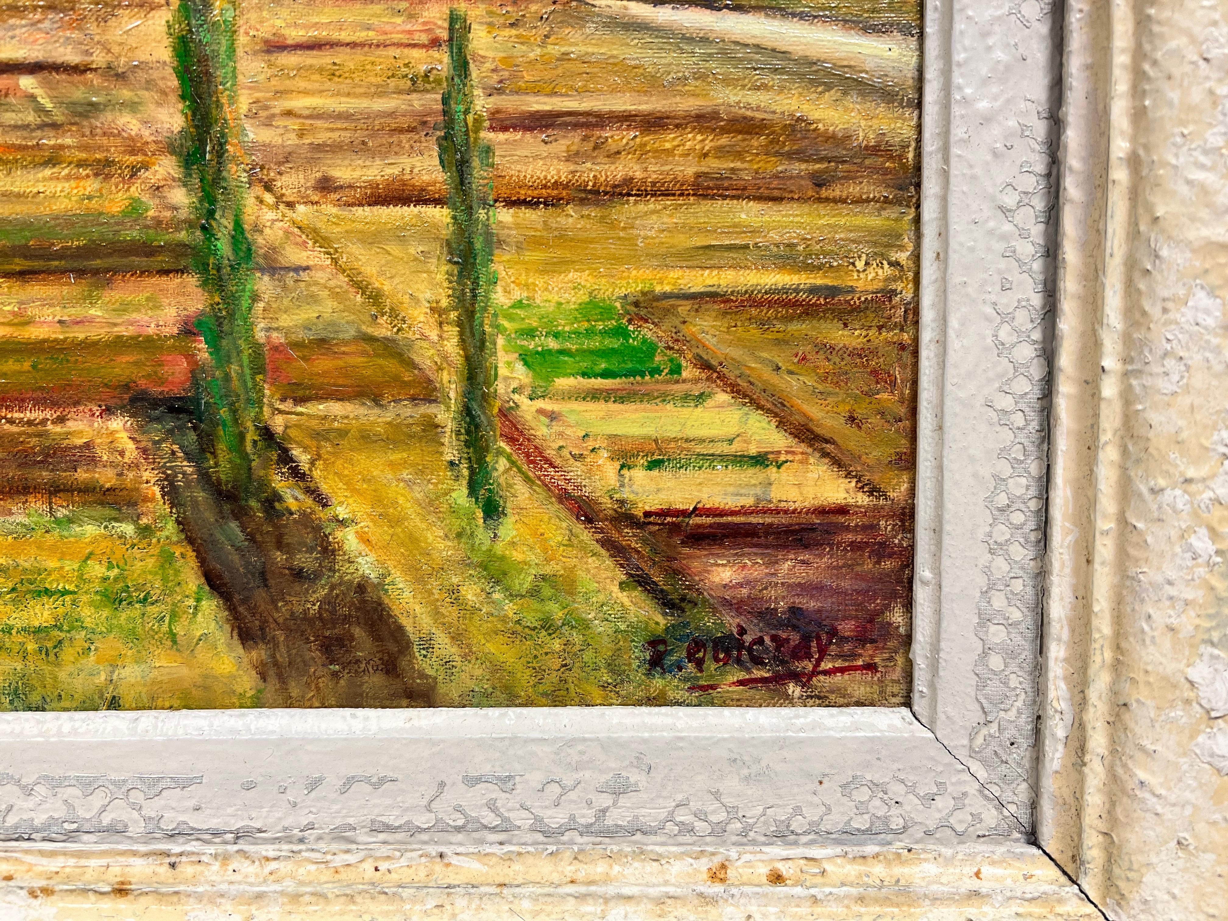 Französische impressionistische offene Landschaft, signiert, Öl, Nordfrankreich, gerahmt, 1950er Jahre im Angebot 2