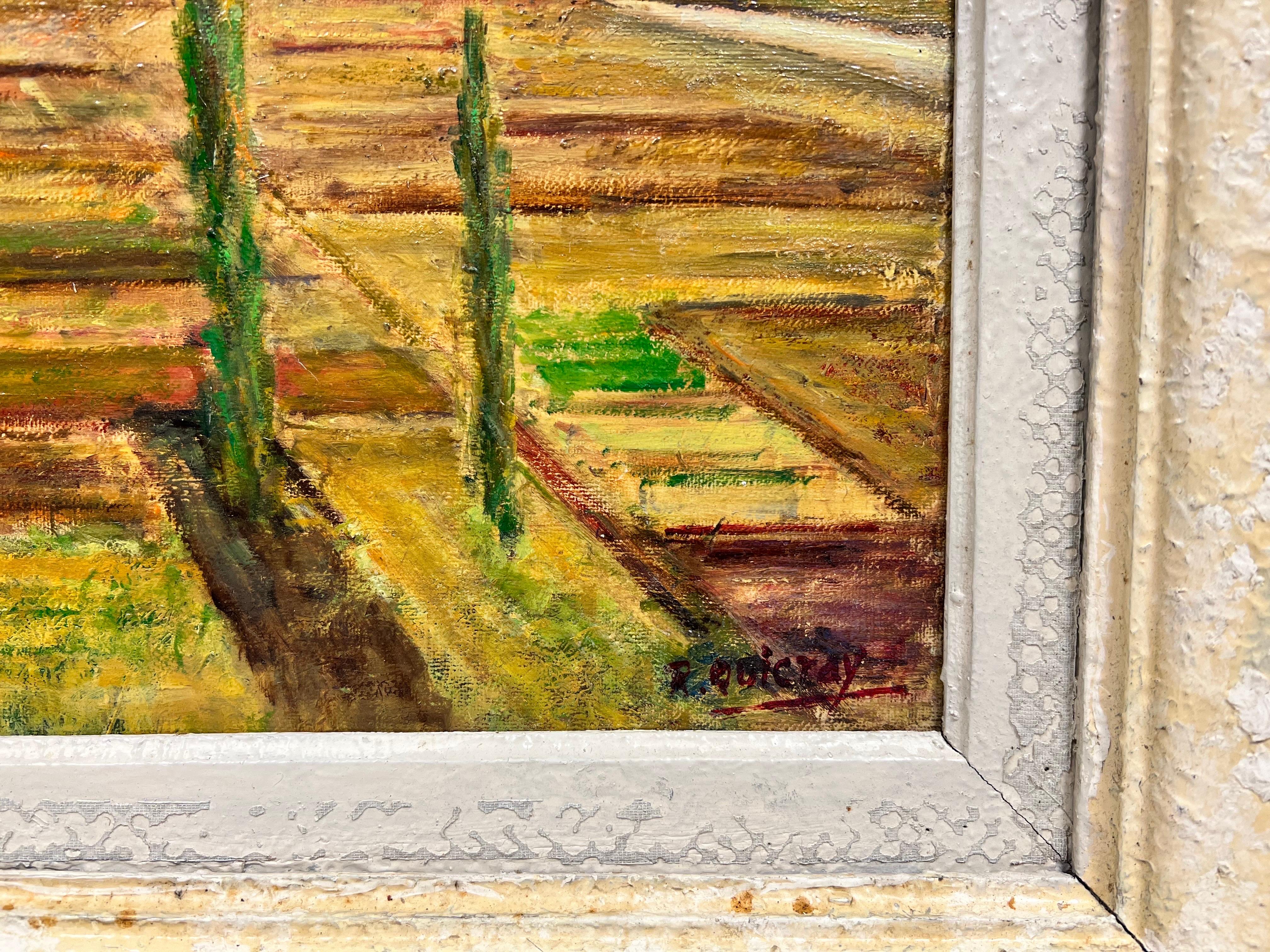 Impressionista francese degli anni '50 firmato Olio Francia del Nord Paesaggio aperto incorniciato in vendita 1