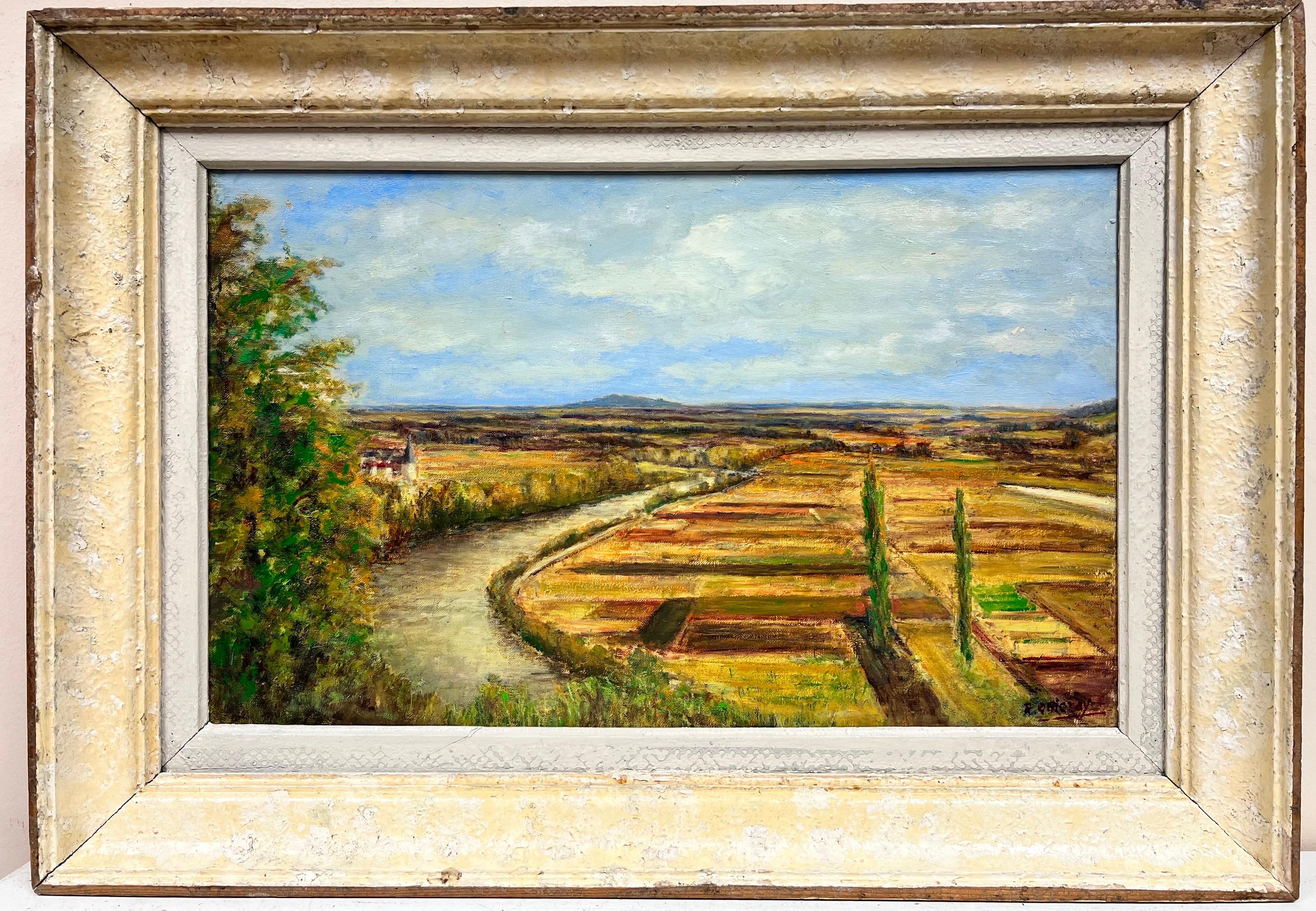 1950's French Impressionist Signed Oil Northern France Open Landscape Framed