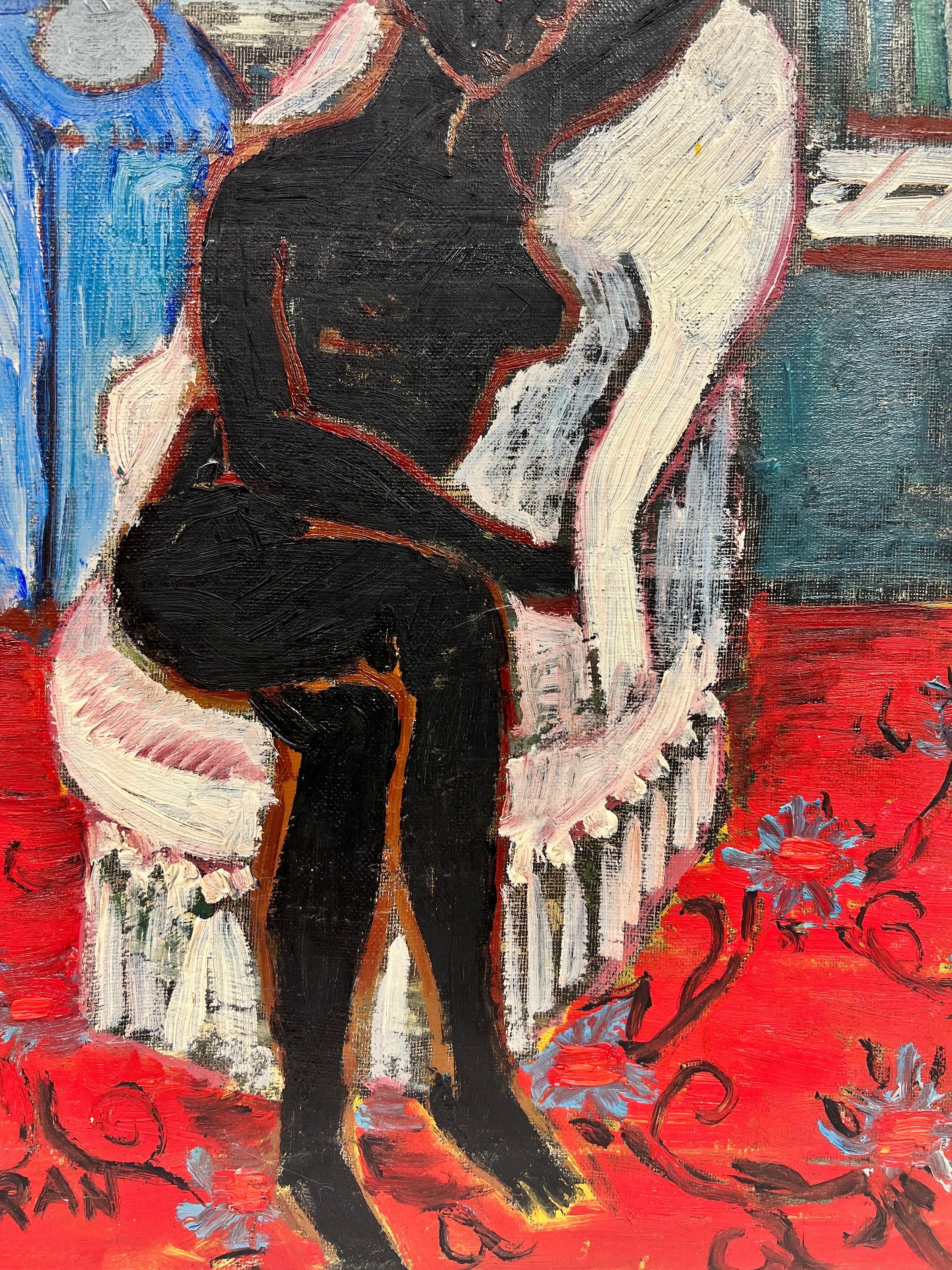 1950's French Signed Modernist Oil Nude Lady on Chair in Interior Room - Superb For Sale 1
