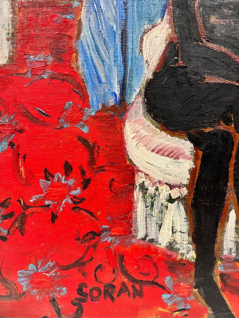 Mid Century French - 1950's French Signed Modernist Oil Nude Lady on