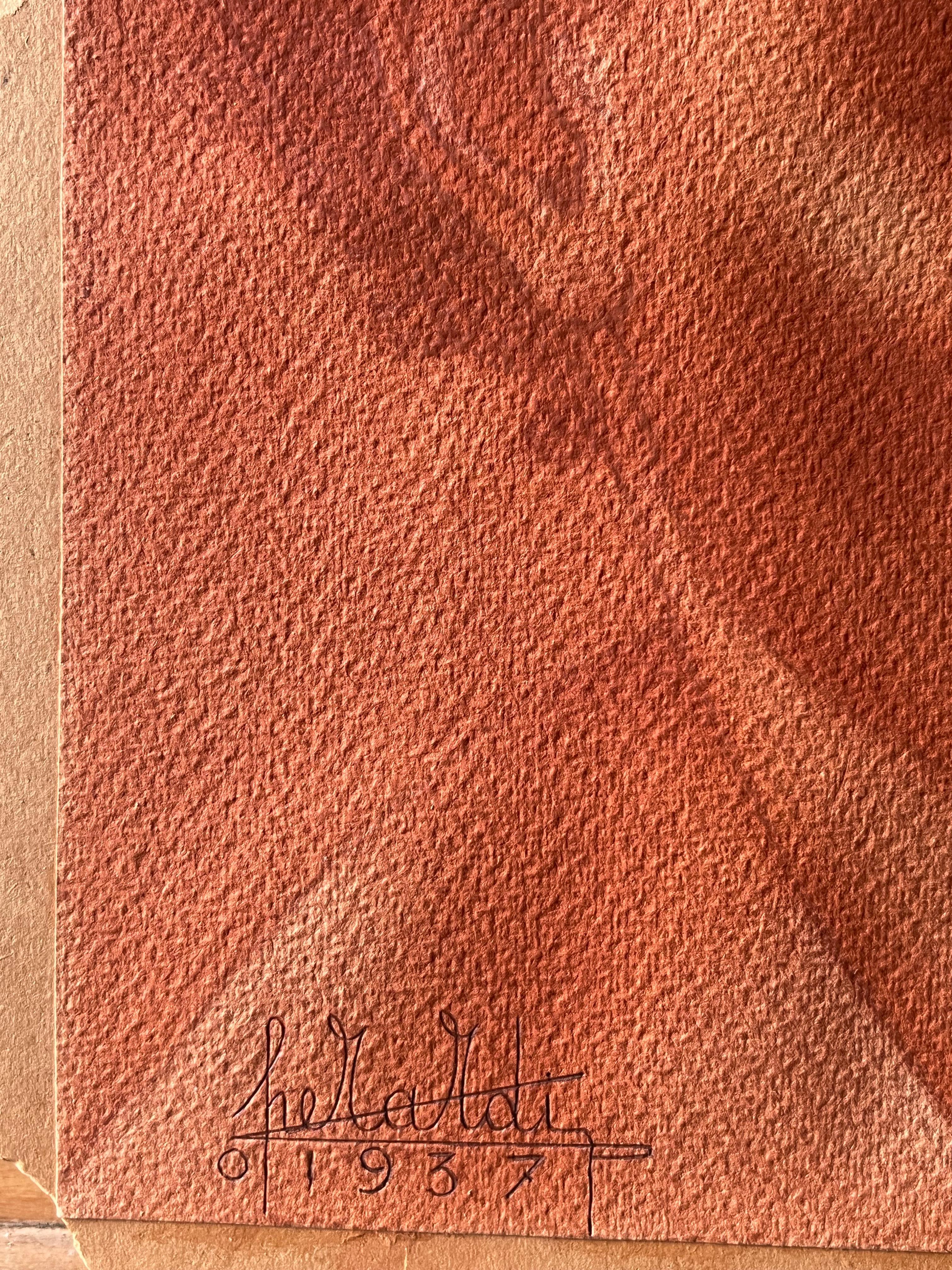 1950's French Signed Sanguine Chalk Head Shoulders Portrait of Man For Sale 1