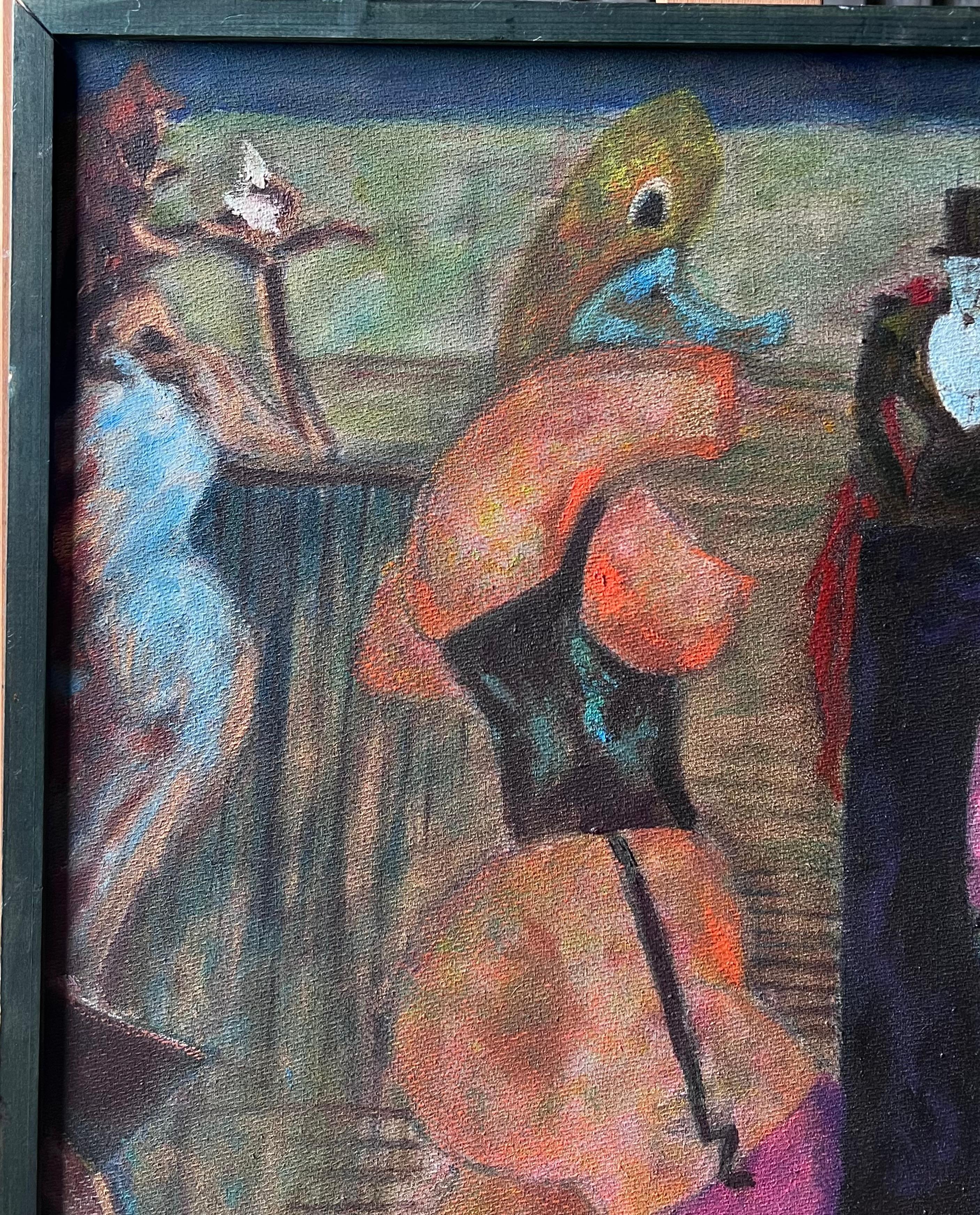 1950's Französisch Surrealist Erotische Figurative Signiert Ölgemälde auf Leinwand (Schwarz), Figurative Painting, von Mid Century French