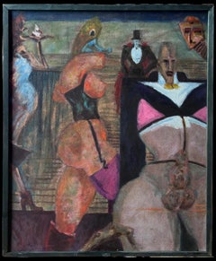 1950's French Surrealist Erotic Figurative Signed Oil Painting on Canvas