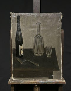 1950's Mid Century French Modernist Oil Painting Still Life Interior Scene