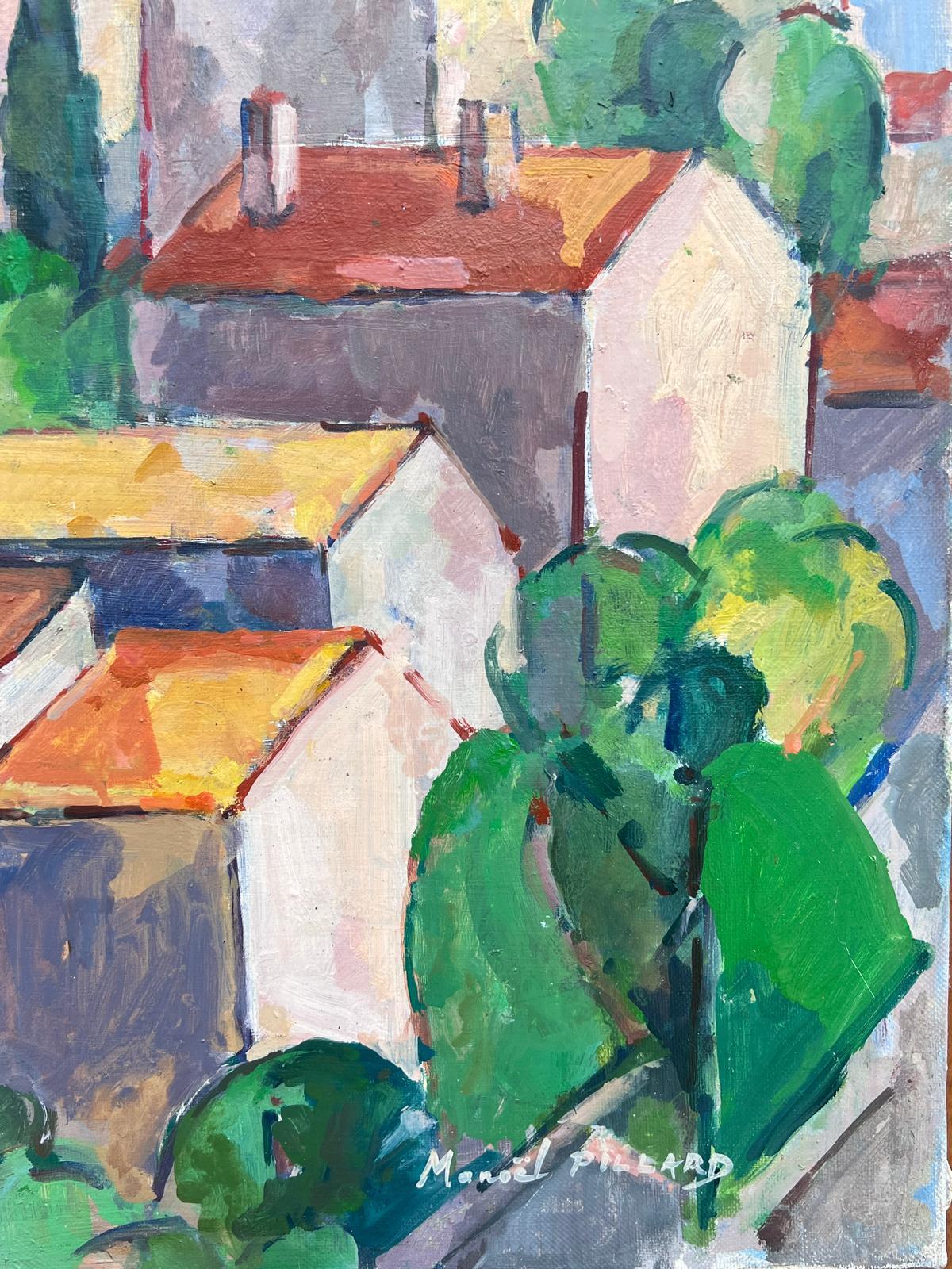 I Hill Village Perché Cubiste Provençal Signée 1950's French Oil Painting en vente 1