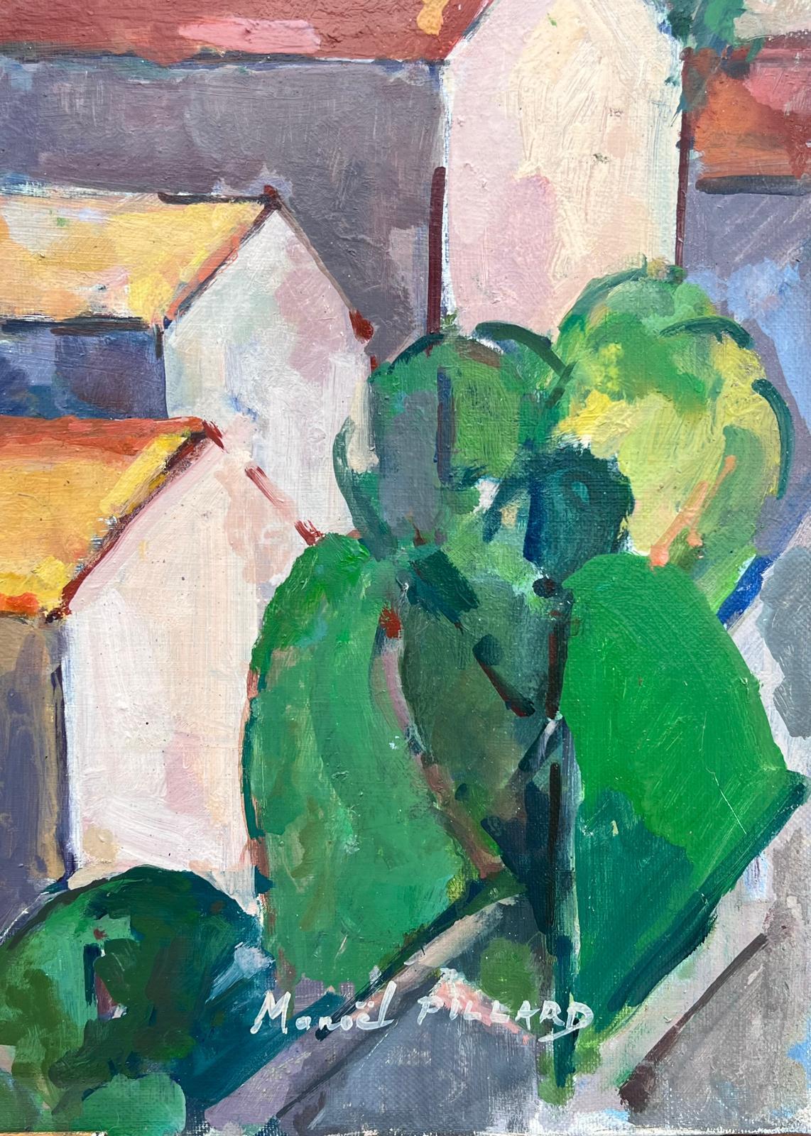 I Hill Village Perché Cubiste Provençal Signée 1950's French Oil Painting en vente 3