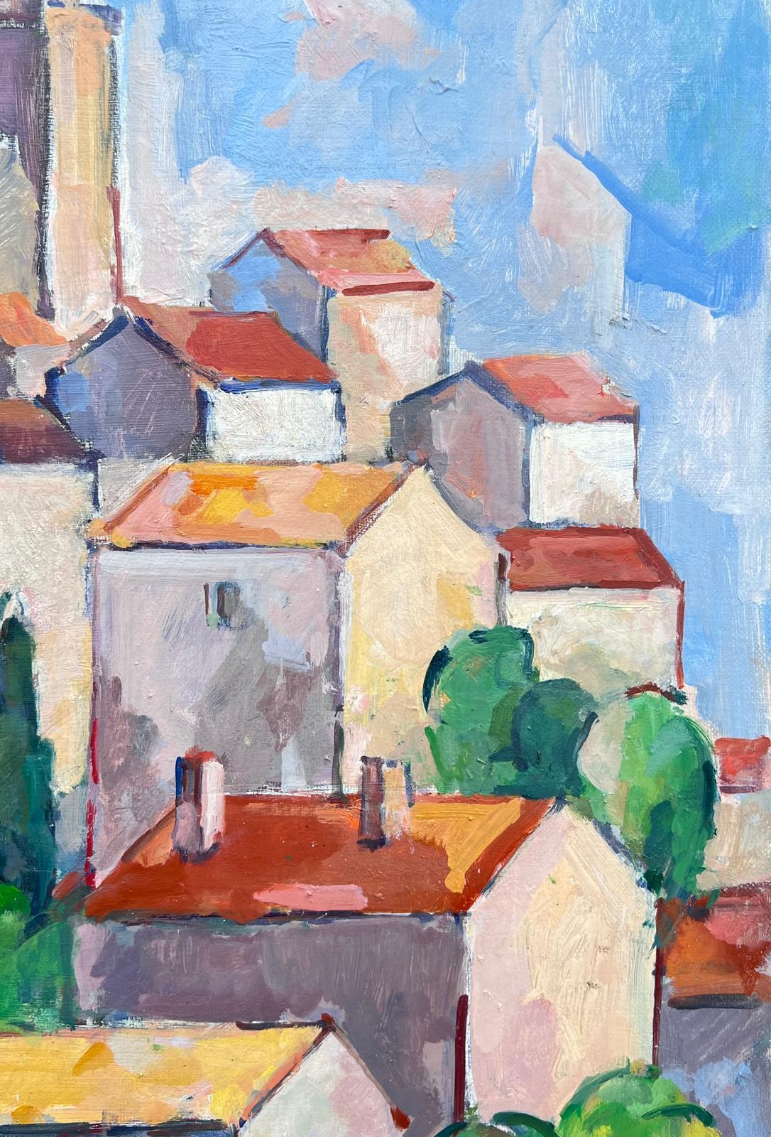 I Hill Village Perché Cubiste Provençal Signée 1950's French Oil Painting en vente 4