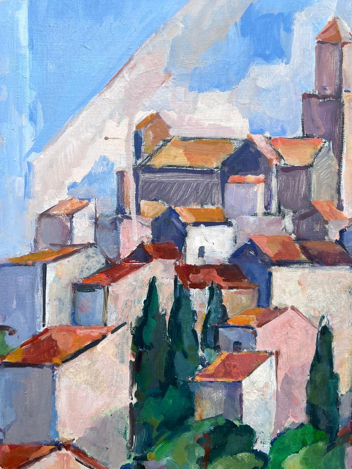 I Hill Village Perché Cubiste Provençal Signée 1950's French Oil Painting en vente 6