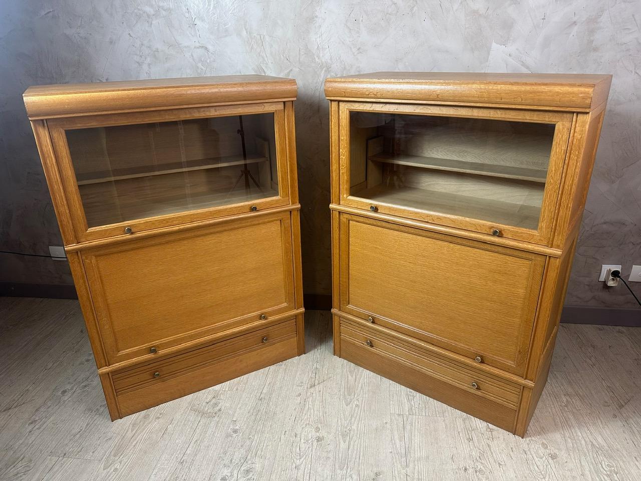 Coppia di biblioteche in rovere MD della metà del secolo scorso, anni '60 In condizioni buone in vendita a LEGNY, FR