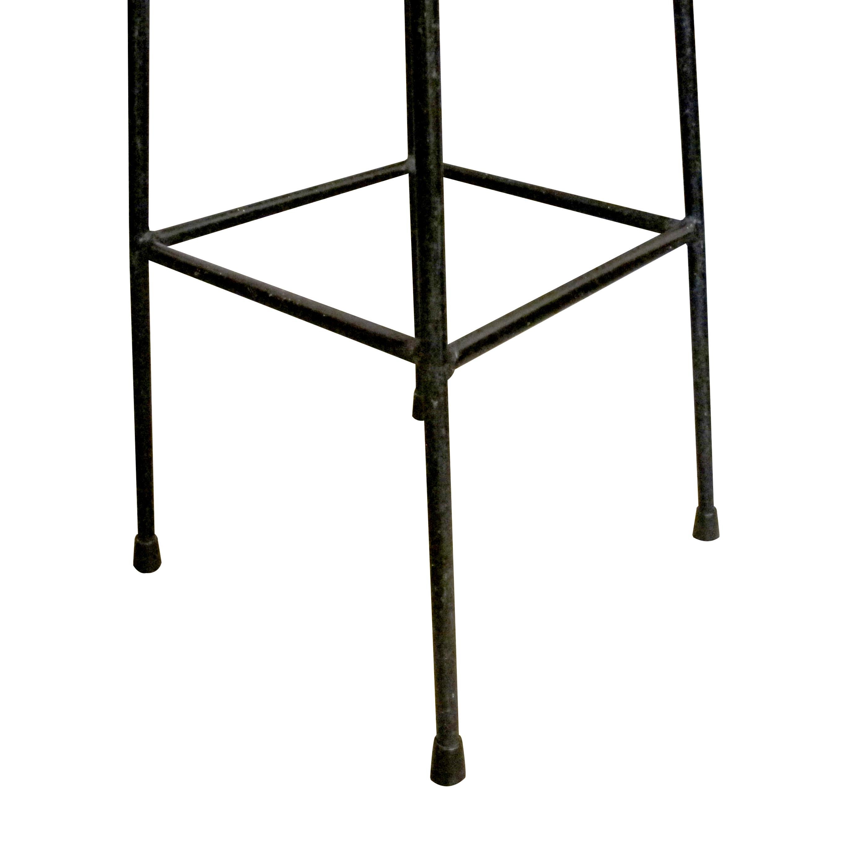 Mid-Century French Pair of Wrought Iron and Rattan Bar Stools 1