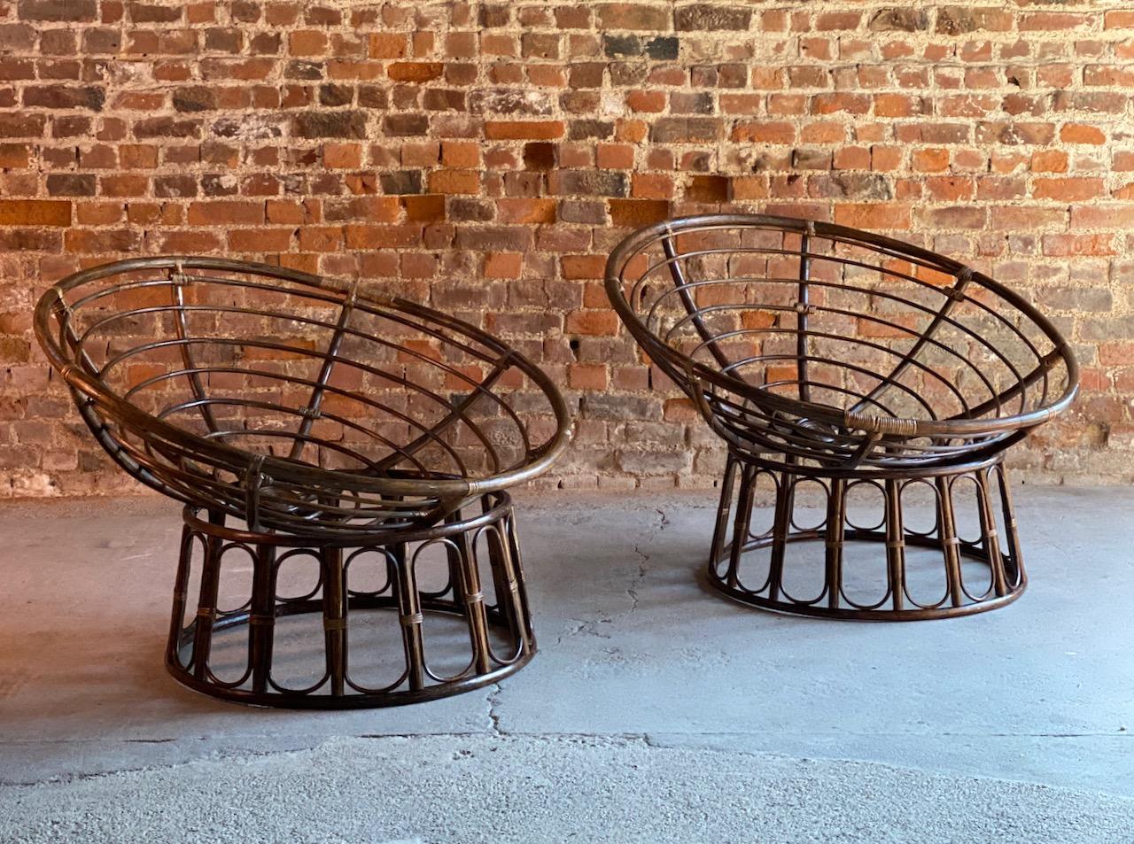 Late 20th Century Midcentury French Papasan Lounge Chairs, circa 1970