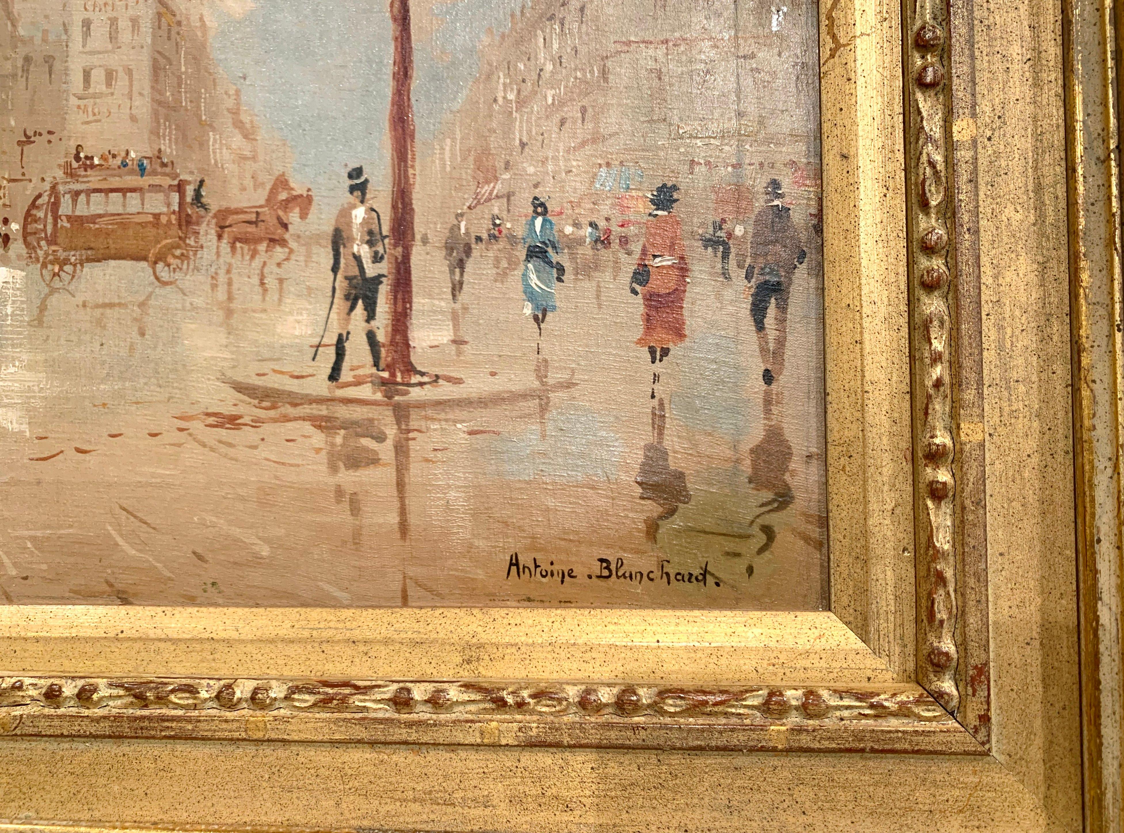 Français Tableau de scène parisienne du milieu du siècle dernier dans un cadre doré signé A. Blanchard en vente
