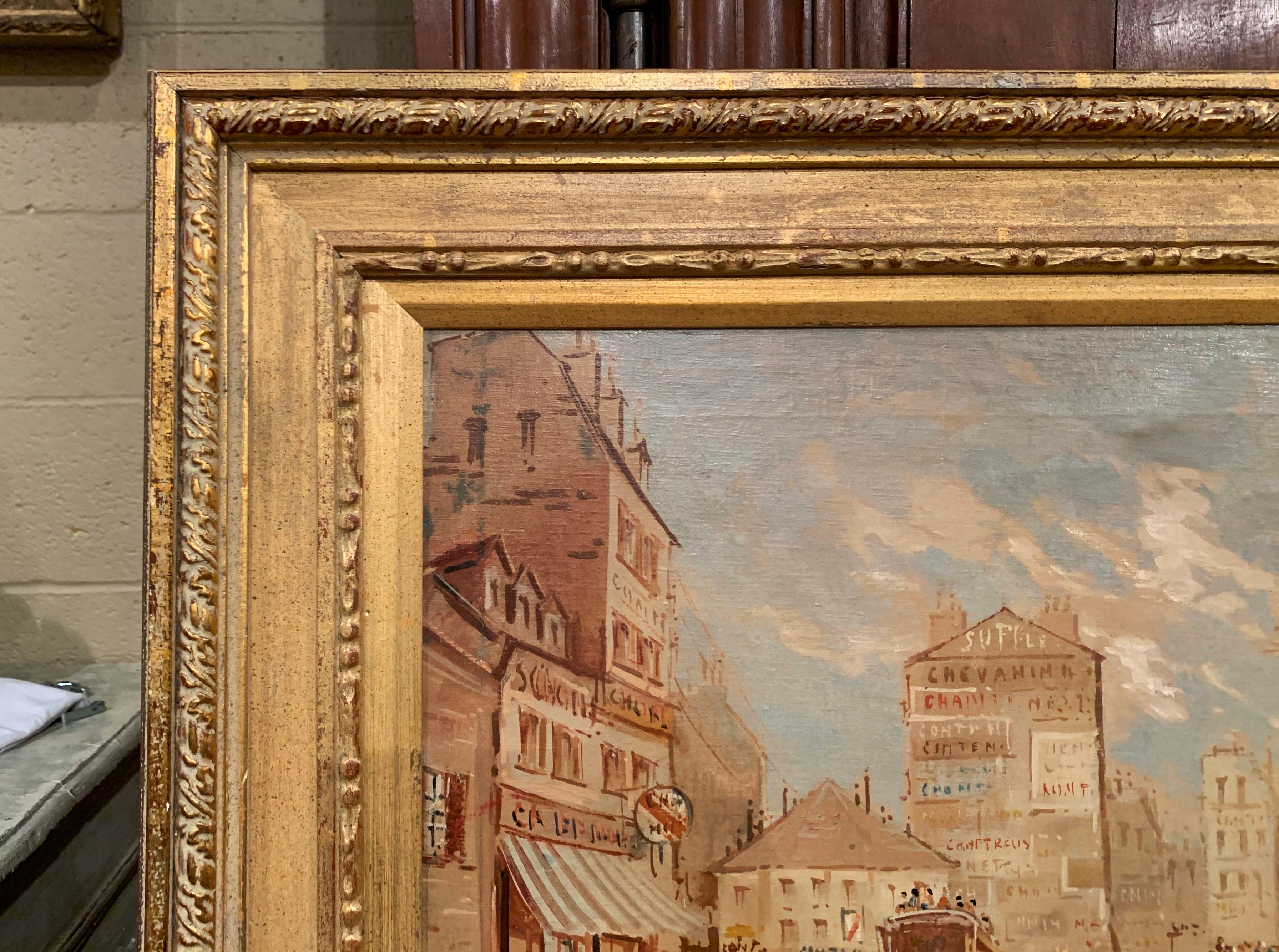 Toile Tableau de scène parisienne du milieu du siècle dernier dans un cadre doré signé A. Blanchard en vente