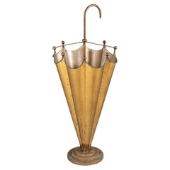 Midcentury French Patinated Brass Formed Umbrella Stand
