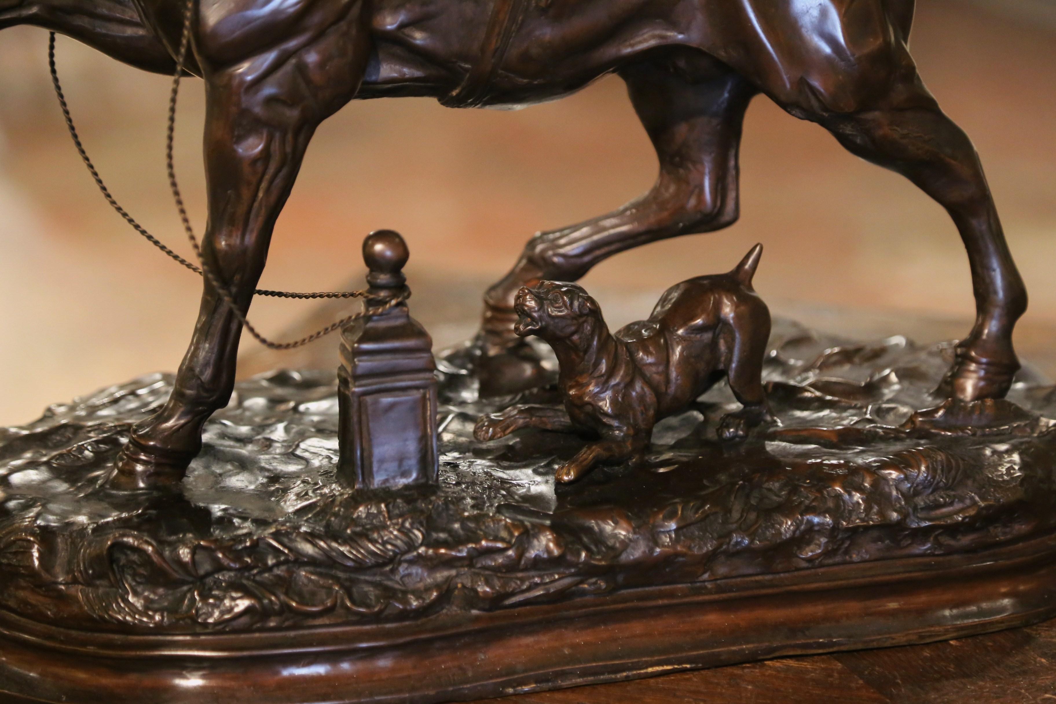 Mid-Century French Patinated Bronze Horse Sculpture After Pierre Lenordez In Excellent Condition For Sale In Dallas, TX