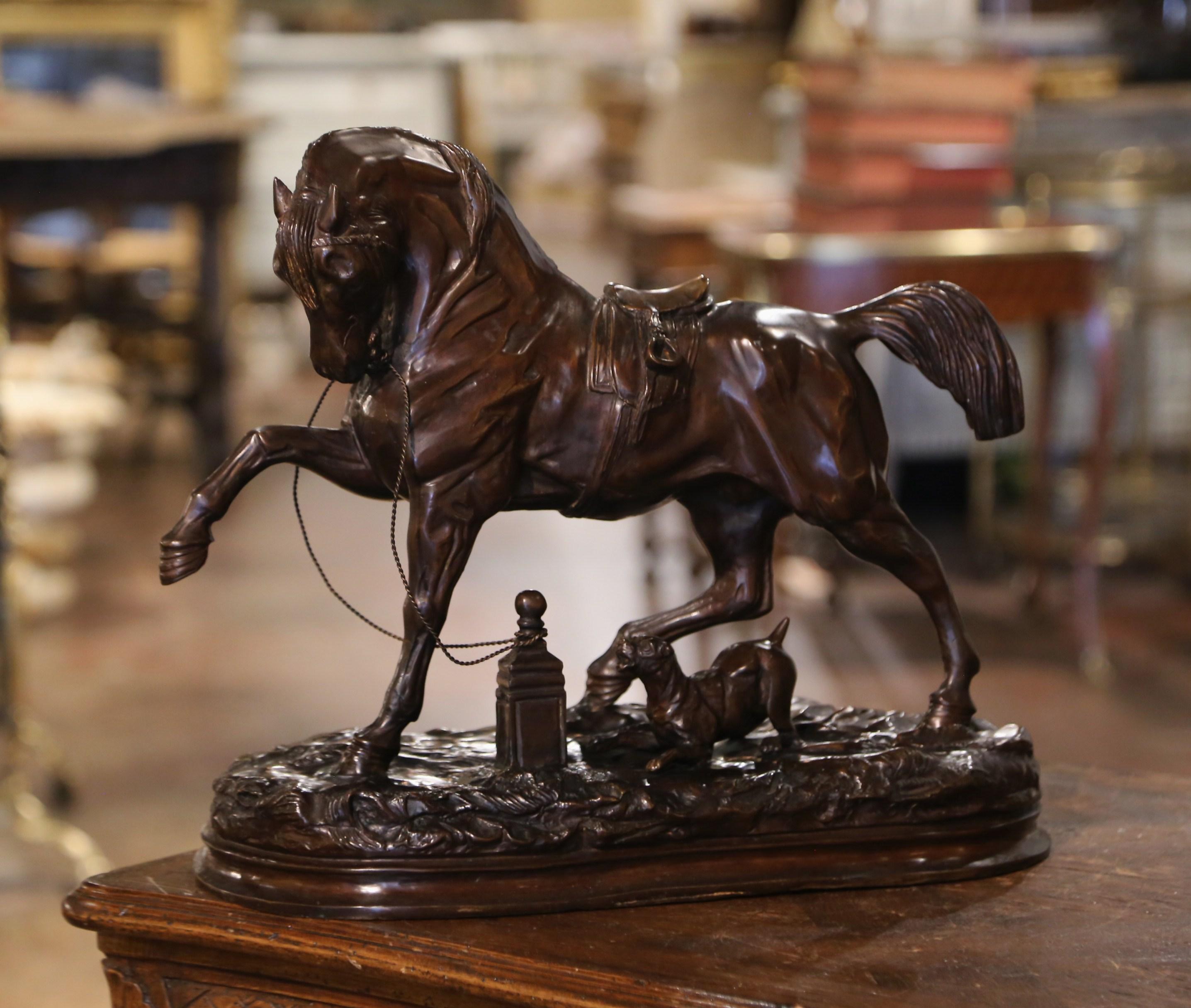 20th Century Mid-Century French Patinated Bronze Horse Sculpture After Pierre Lenordez For Sale