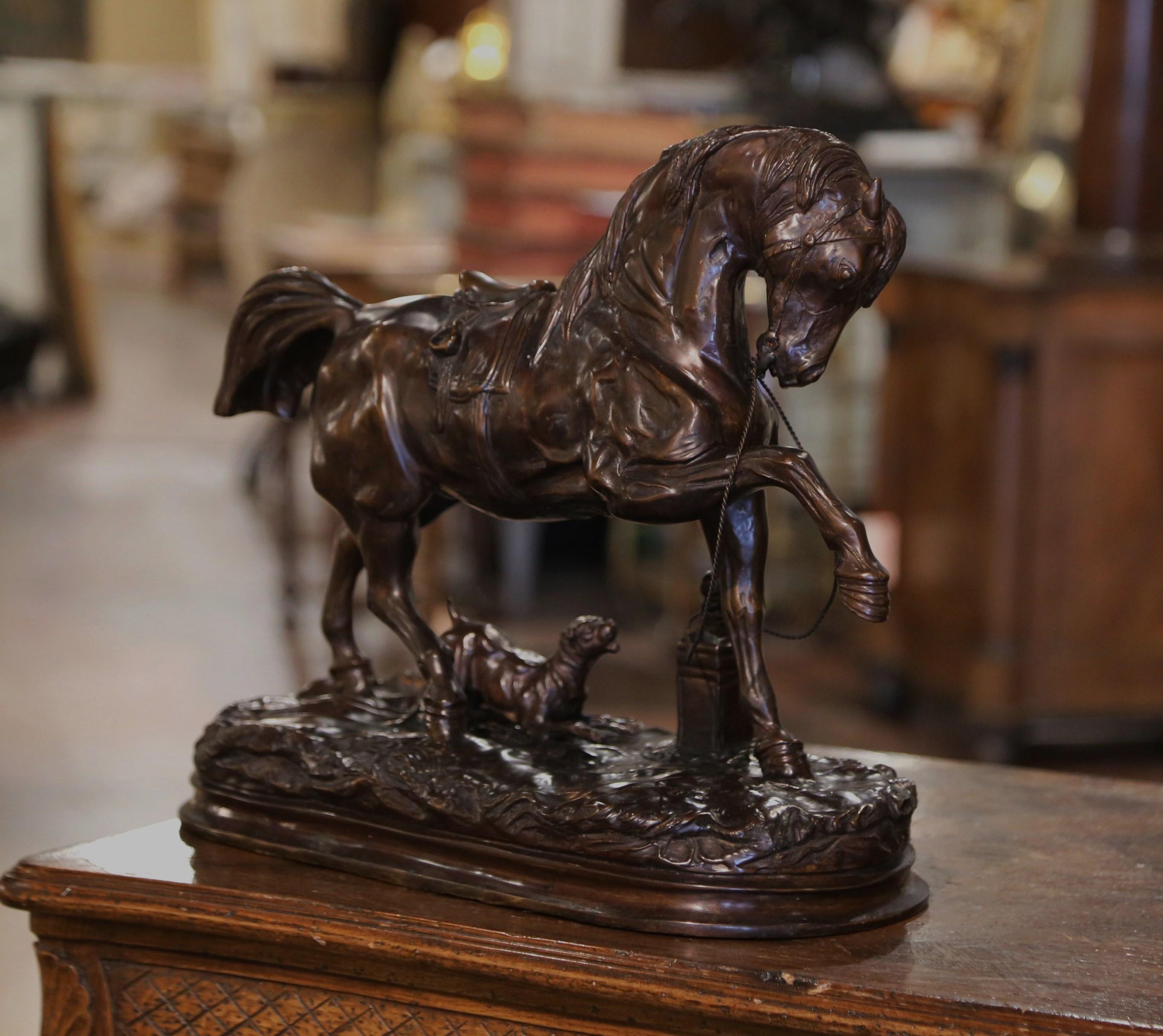Mid-Century French Patinated Bronze Horse Sculpture After Pierre Lenordez For Sale 1