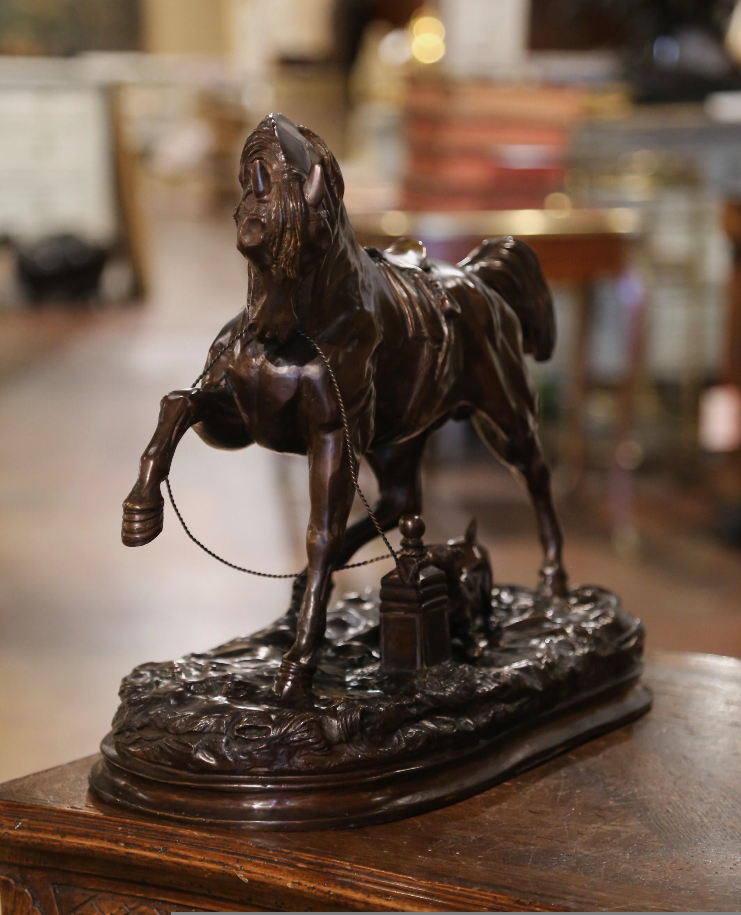 Mid-Century French Patinated Bronze Horse Sculpture After Pierre Lenordez For Sale 2