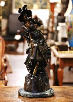 Mid-Century French Bronze Sculpture “La Belle aux Jumelles” Signed L. Hottot