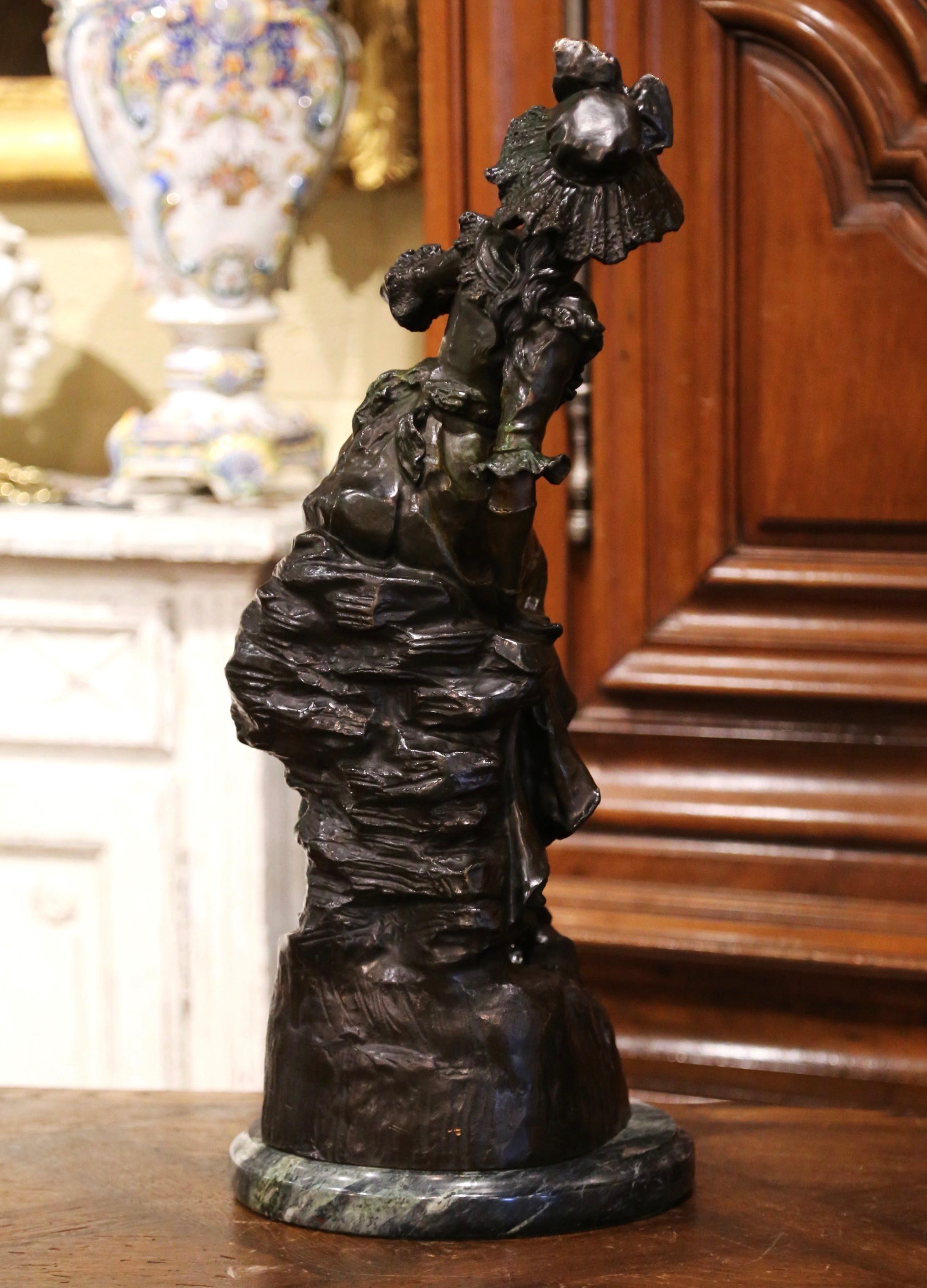 Mid-Century French Patinated Bronze Sculpture on Marble Base after L. Hottot For Sale 1