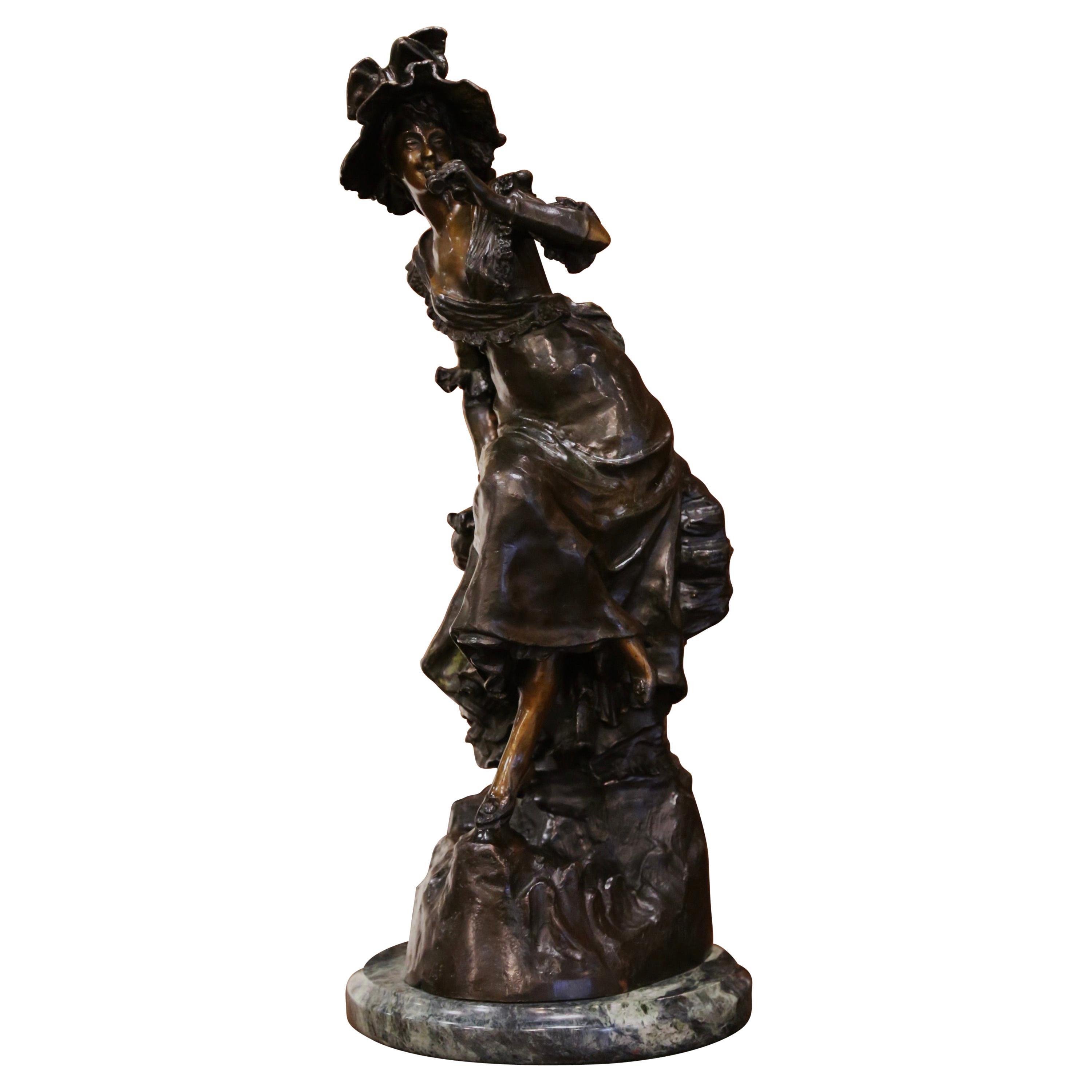 Mid-Century French Patinated Bronze Sculpture on Marble Base after L. Hottot