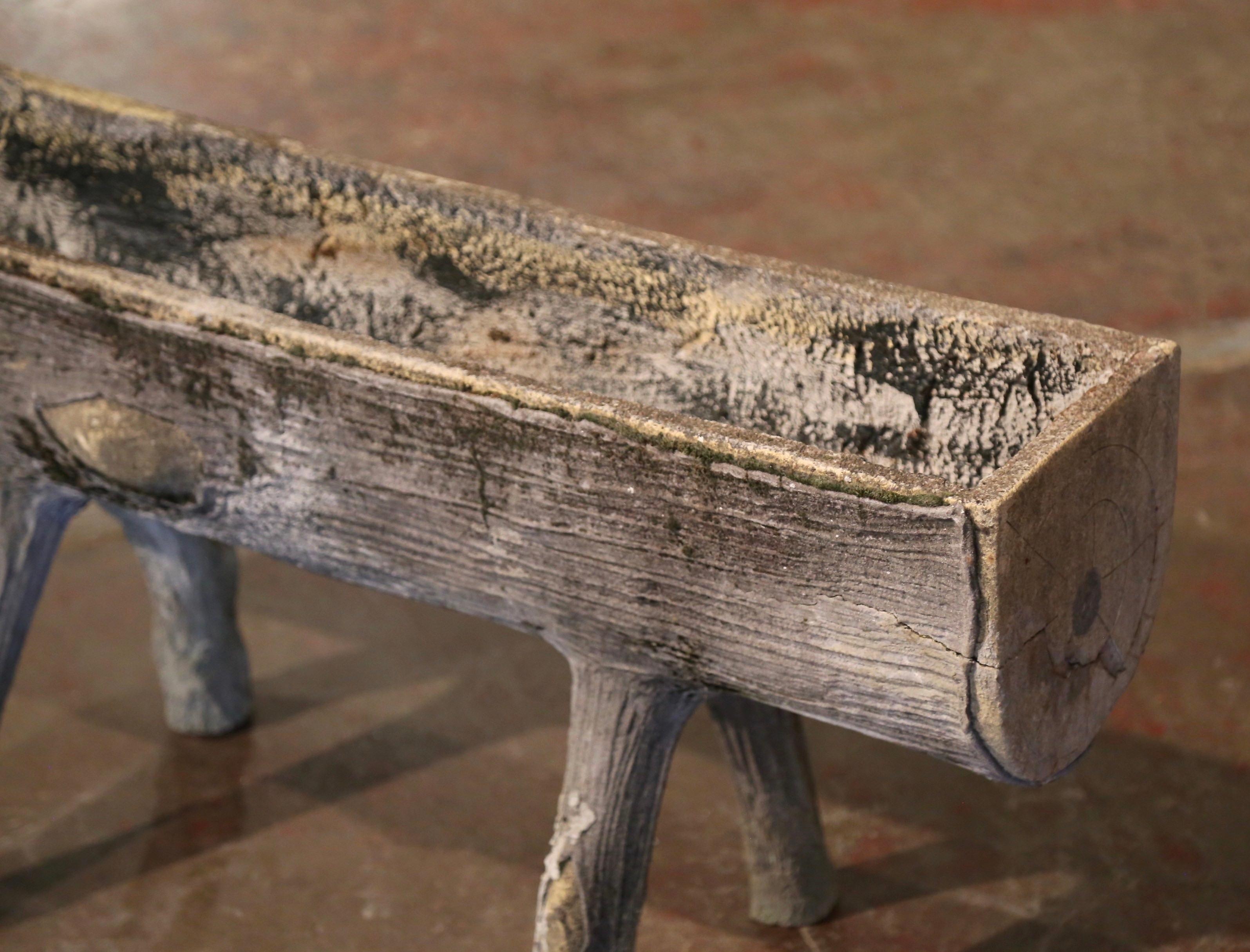 Mid-Century French Patinated Concrete Faux Bois Split-Log Planter on Legs In Excellent Condition For Sale In Dallas, TX