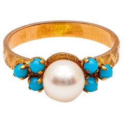 Mid Century Französisch Perle Türkis 18k Rose Gold Ring