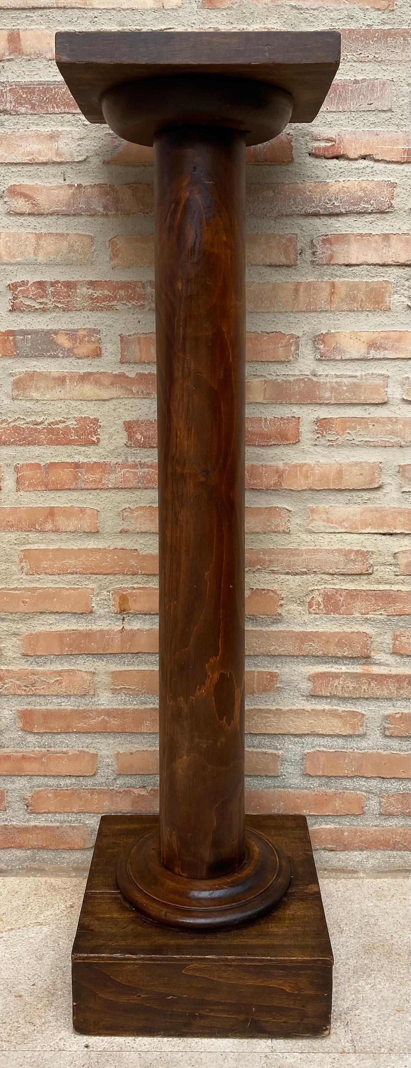 Art Deco Mid-Century French Pedestal Plant Holder in Walnut Wood, 1960s For Sale