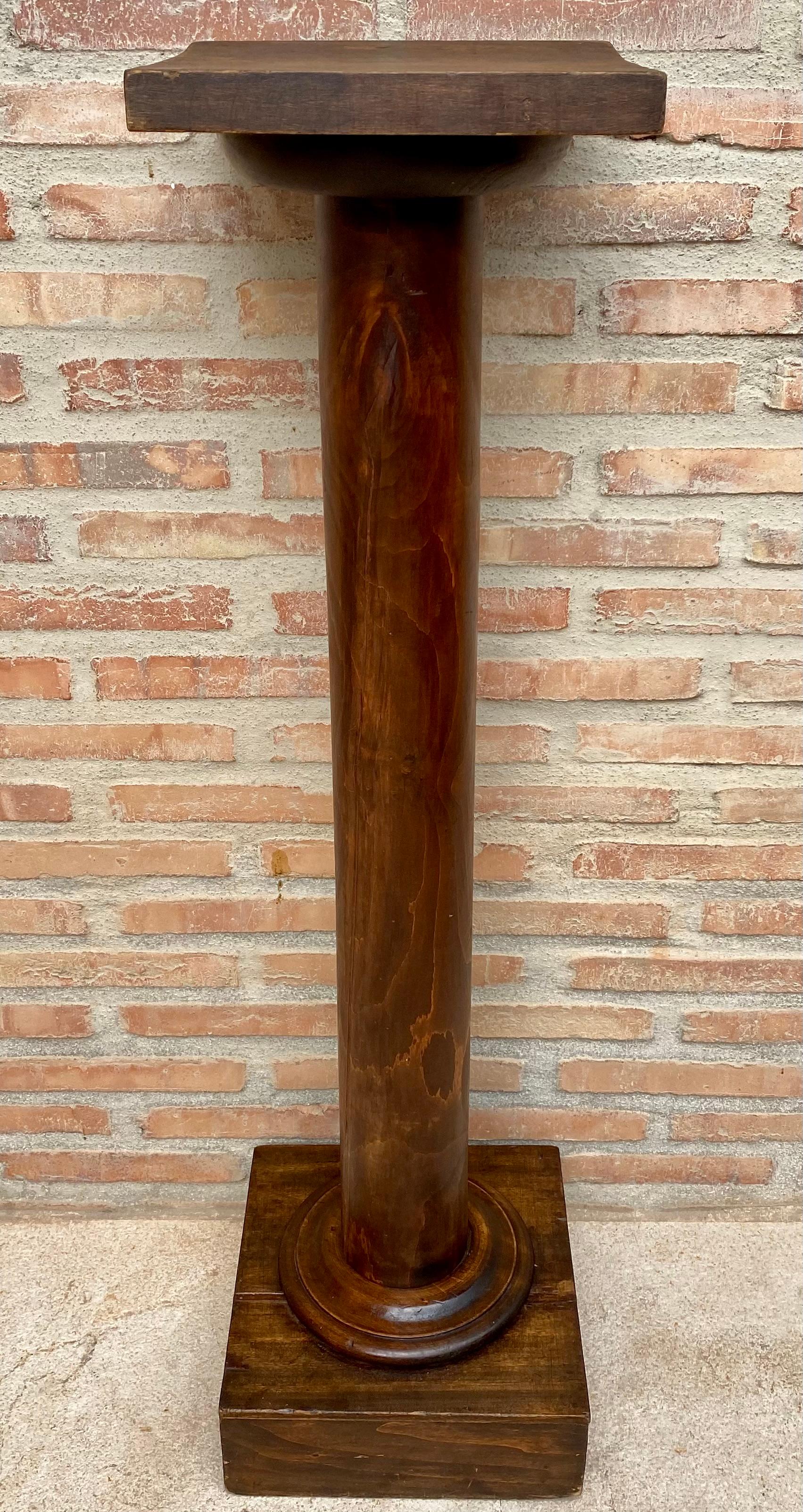 20th Century Mid-Century French Pedestal Plant Holder in Walnut Wood, 1960s For Sale