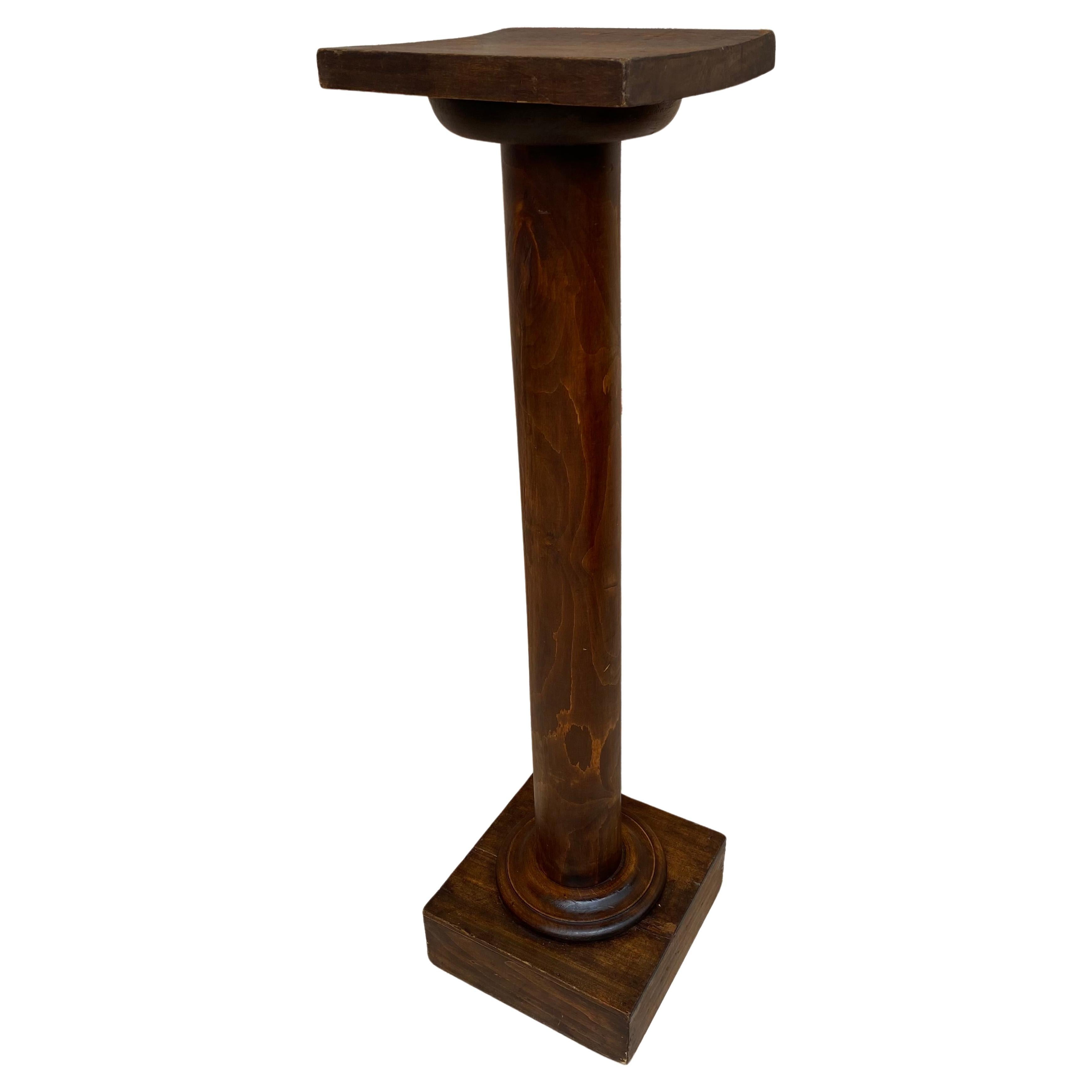 Mid-Century French Pedestal Plant Holder in Walnut Wood, 1960s For Sale