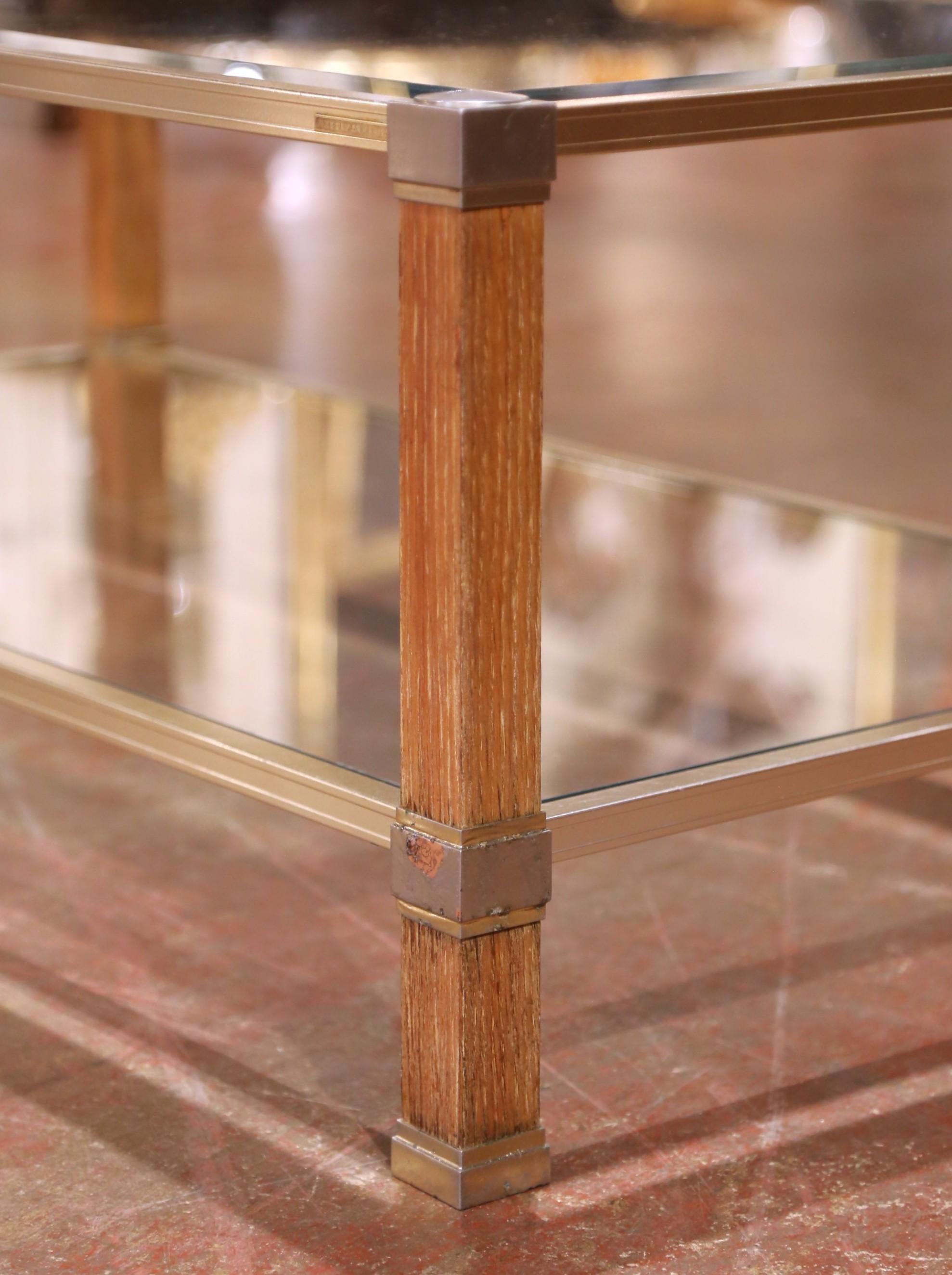 Mid-Century French Pierre Vandel Beveled Glass, Lucite and Brass Coffee Table For Sale 1