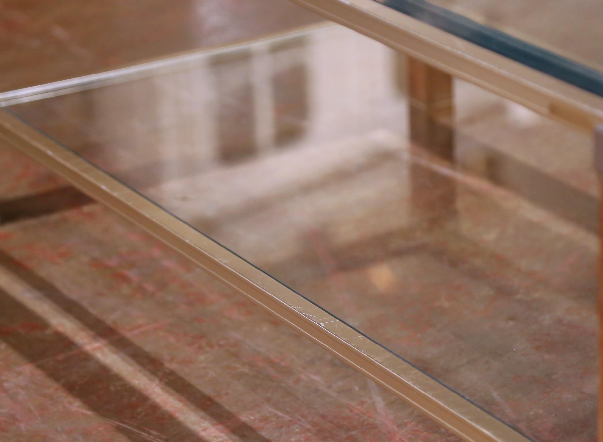Mid-Century French Pierre Vandel Beveled Glass, Lucite and Brass Coffee Table For Sale 2