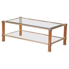 Vintage Mid-Century French Pierre Vandel Beveled Glass, Lucite and Brass Coffee Table