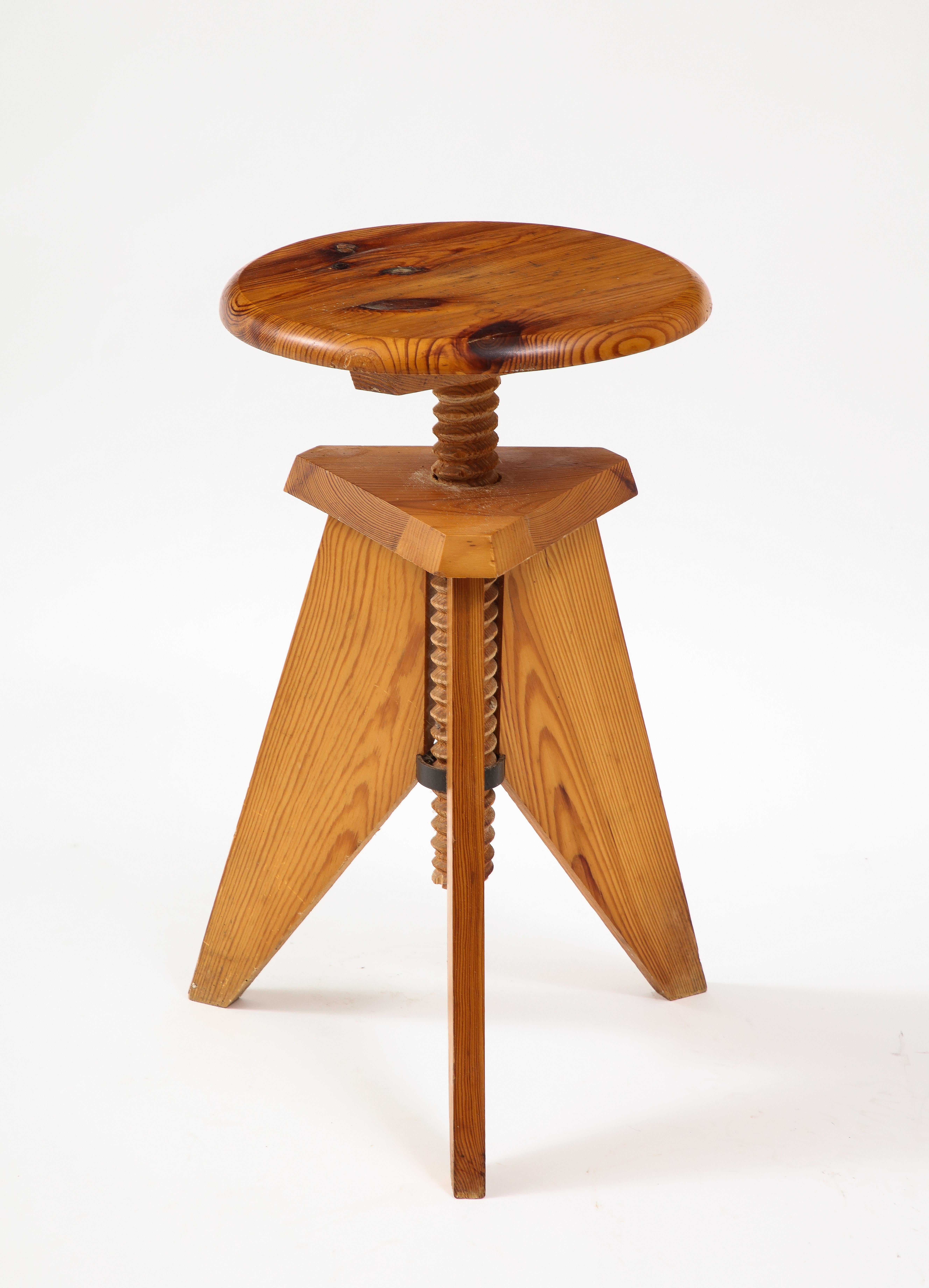 Mid-20th Century Mid Century French Pine Architicts Adjustable Stool