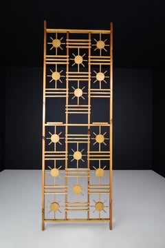 Mid Century French Pine Room Divider with Sunburst Accents, 1960s