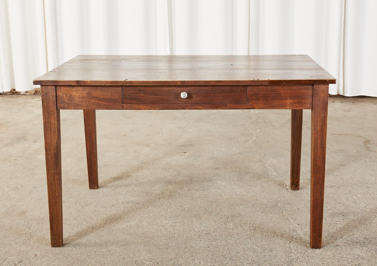 Rustic Mid-century French Pine Single Drawer Writing Table Desk