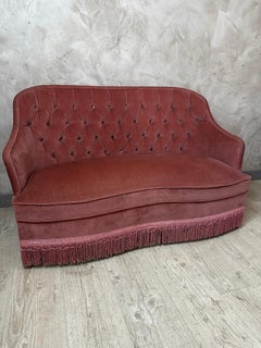 Zweisitziges Sofa aus rosa Samt im Mid-Century-Stil, 1950er Jahre